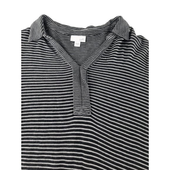 J Jill Women's Black Grey Stripe Collared Long Sleeve Tunic Top Lightweight M - Picture 2 of 7